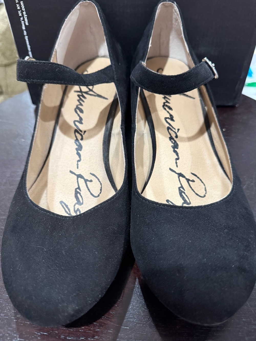 Size 10.5 American Rag Black Suede Mary Jane Heels with Ankle Strap